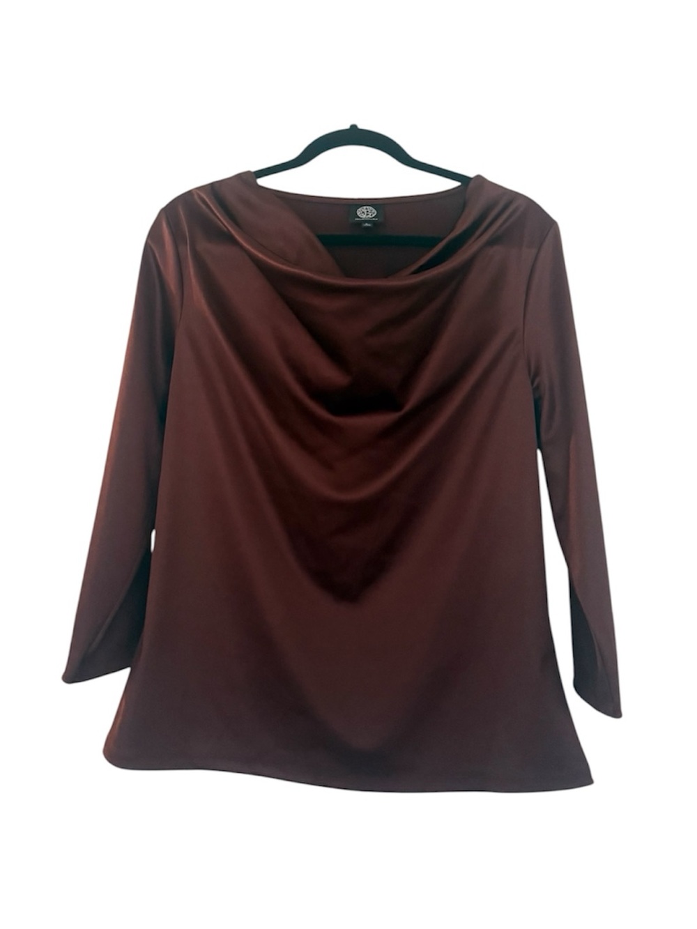 NWOT Bobeau Cowl Neck Blouse 3/4 Sleeve Shiny Metallic Top Size Large Brown